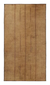 Vintage Tuareg Mat, Beige with Vertical Geometric Stripes - Rug & Kilim