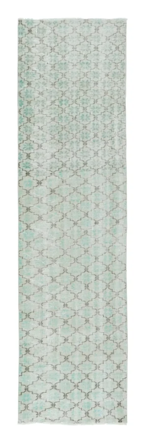 Vintage Turkish Distressed Runner in Blue with Trellis Pattern - Rug & Kilim