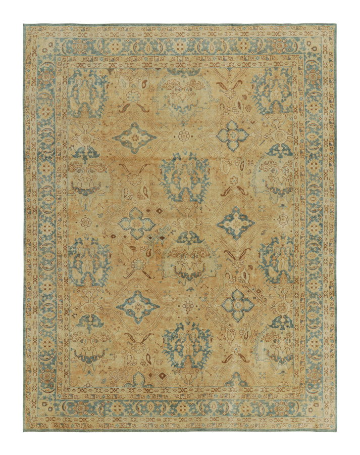 Rug & Kilim’s Oversized Oushak Rug in Brown & Blue with Geometric Pattern