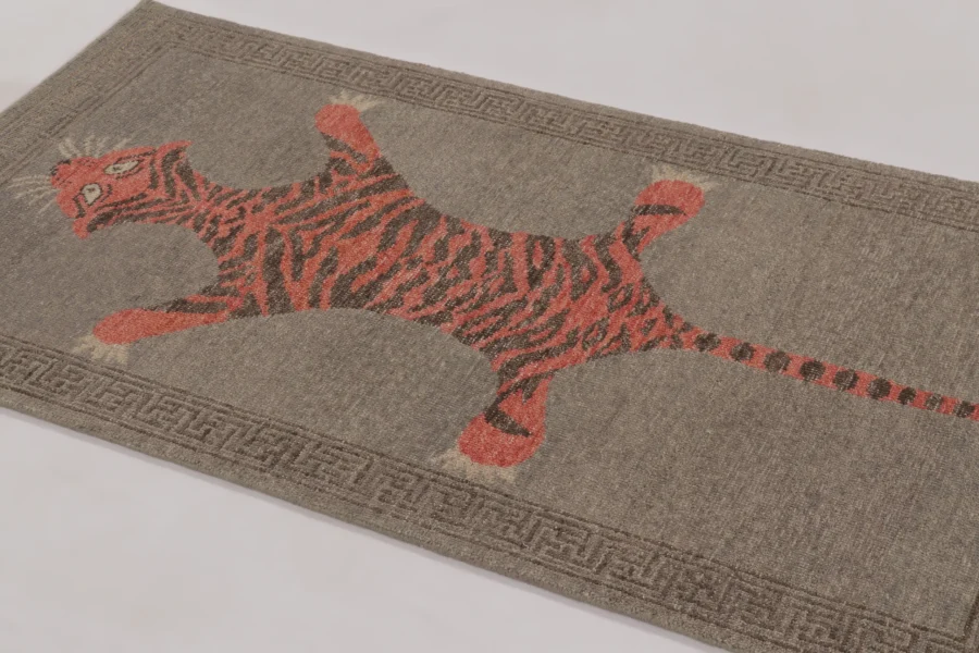 Hover image of Rug & Kilim’s Distressed Tiger Runner Rug with Gray and Orange Pictorial