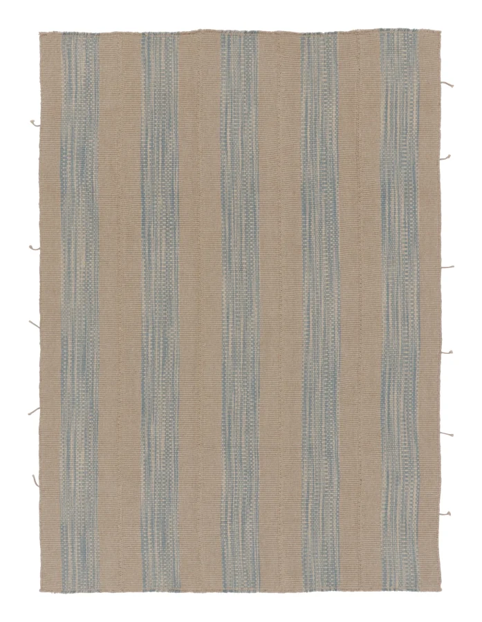 Rug & Kilim’s Contemporary Kilim, Beige and Blue Textural Stripes