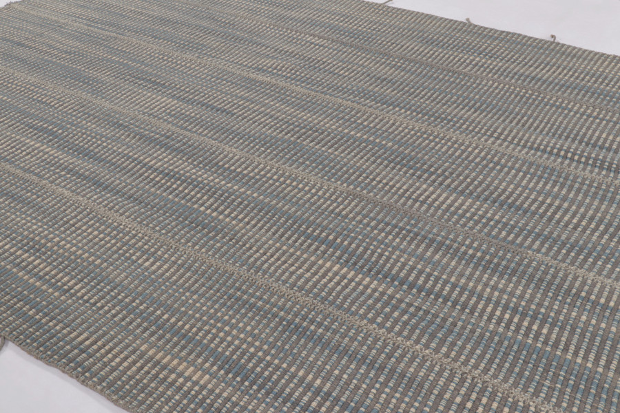 Hover image of Rug & Kilim's Contemporary Kilim, Beige-Blue Textural Stripes with Gray Accents