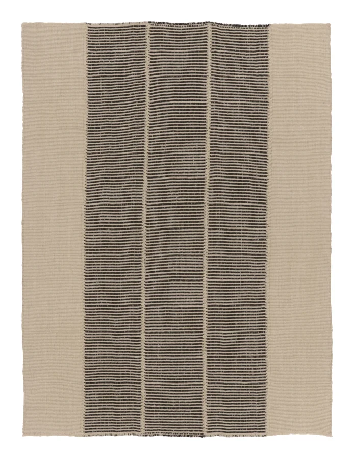 Rug & Kilim’s Contemporary Kilim, Cream White with Black Textural Stripes