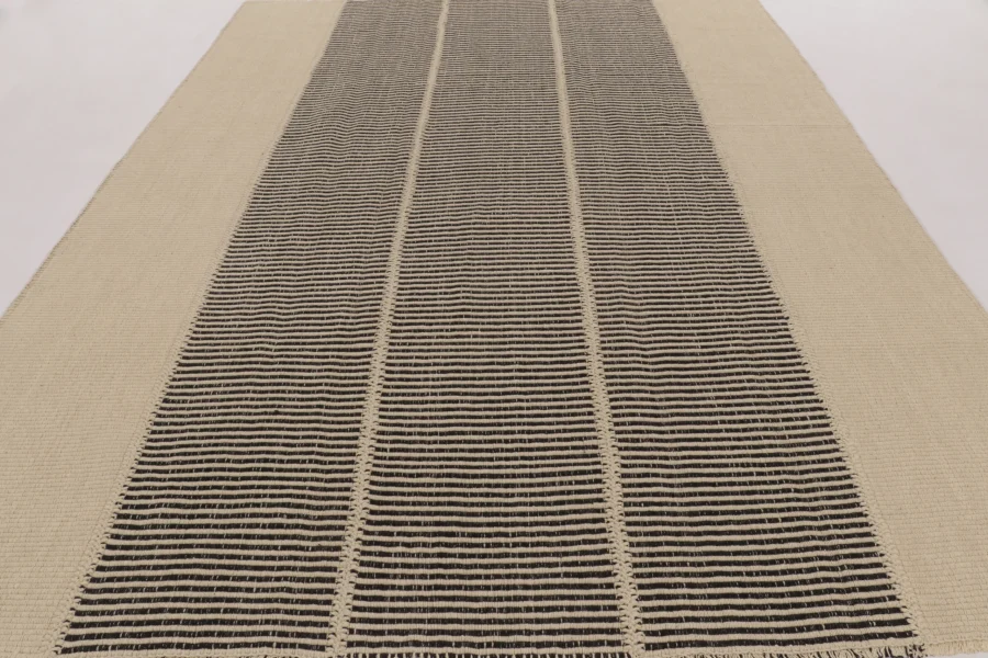 Hover image of Rug & Kilim’s Contemporary Kilim, Cream White with Black Textural Stripes