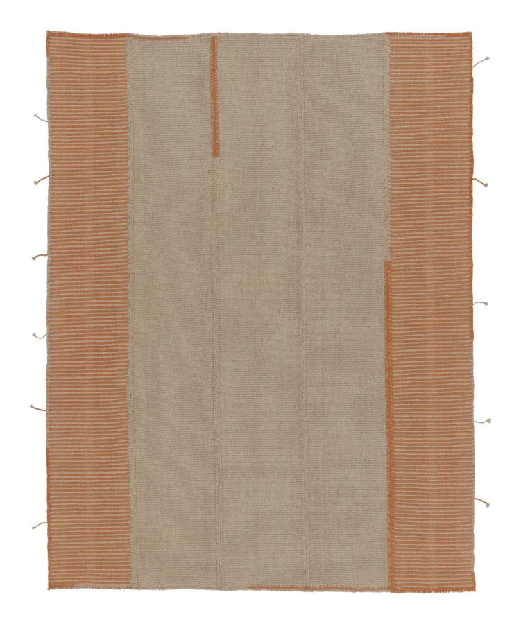 Rug & Kilim's Contemporary Kilim, Beige with Orange Textural Stripes