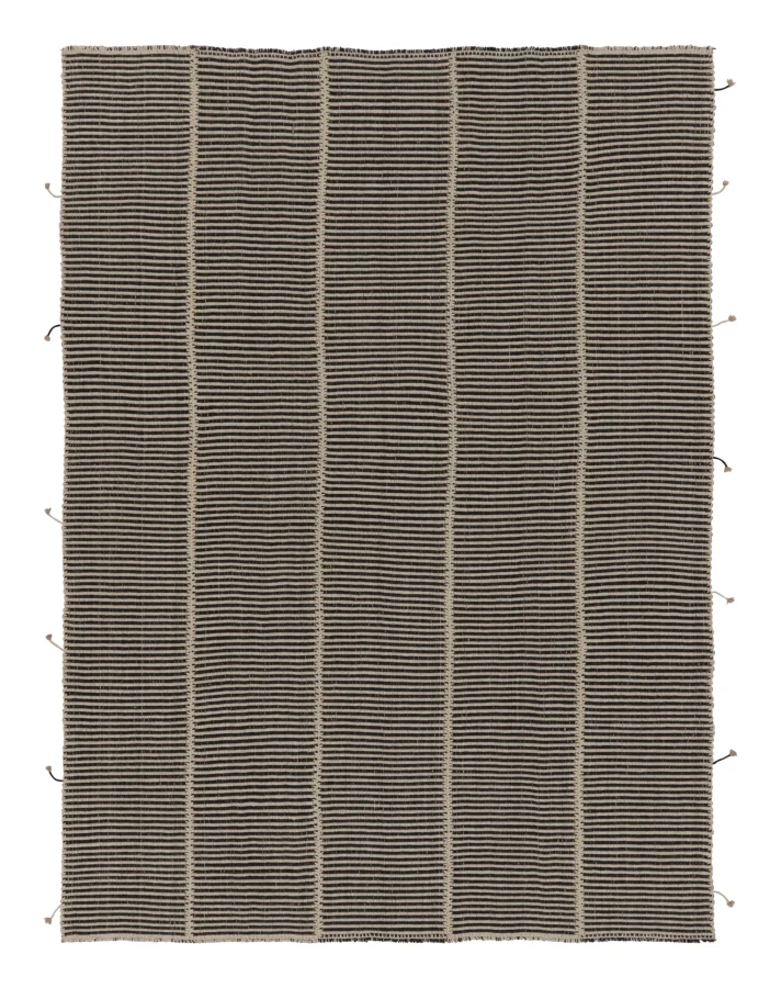 Rug & Kilim’s Contemporary Kilim, Beige with Black Textural Stripes