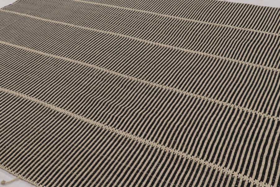 Hover image of Rug & Kilim’s Contemporary Kilim, Beige with Black Textural Stripes