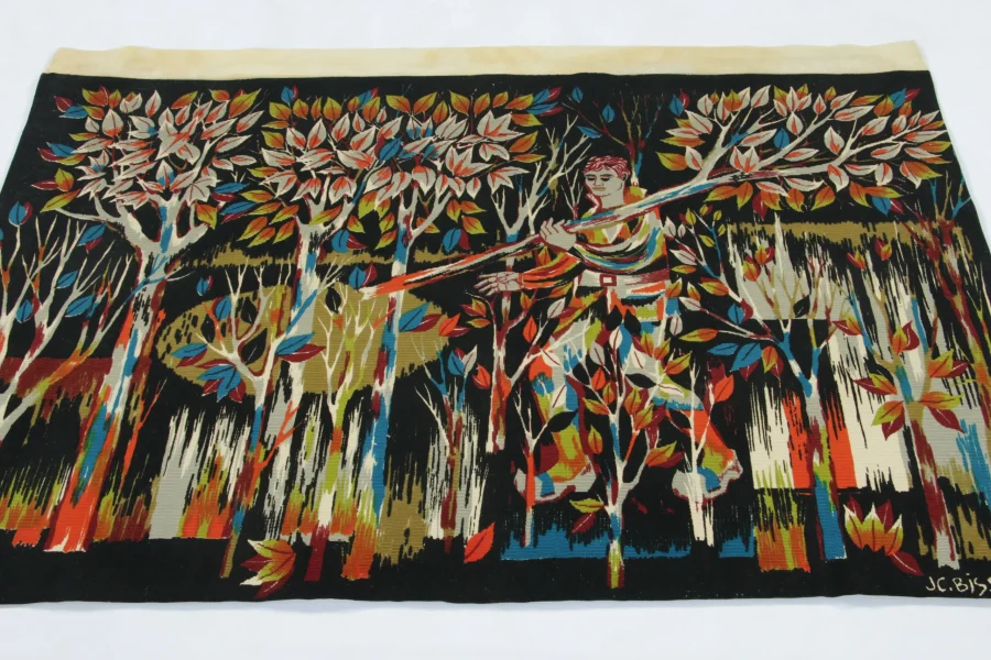 Hover image of Vintage Jean Claude Bissery Signed Pictorial Tapestry “Bûcheron”- Rug & Kilim