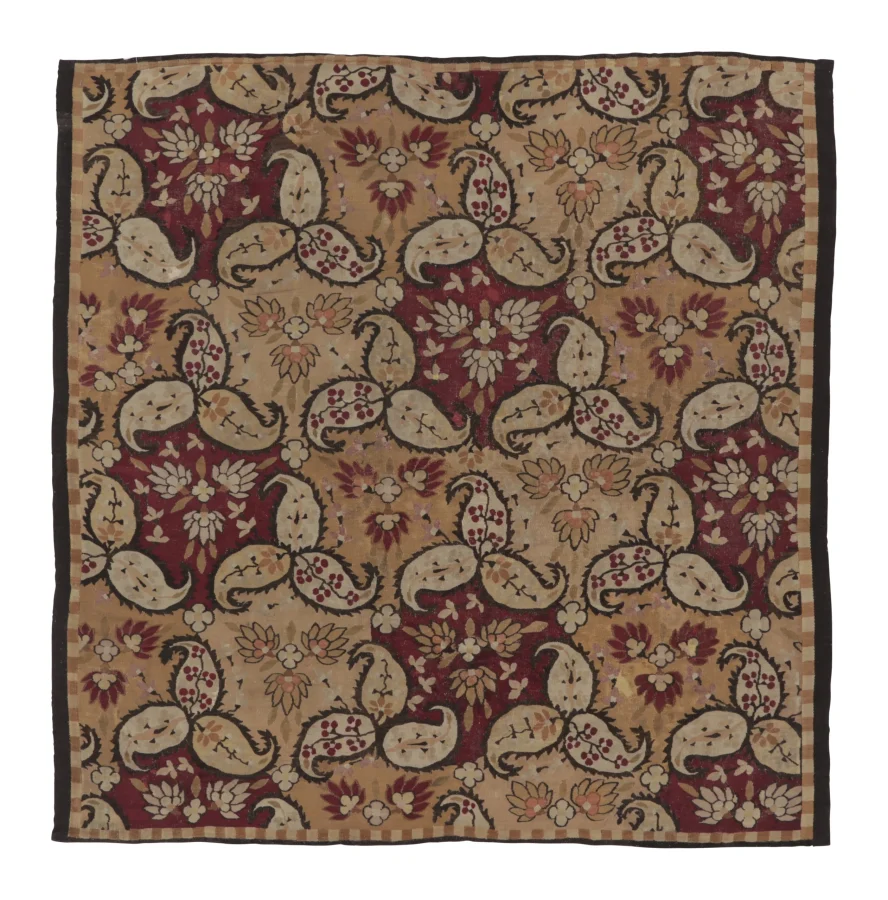 Antique 19th Century Bessarabian Square Tapestry with Floral Patterns- Rug & Kilim