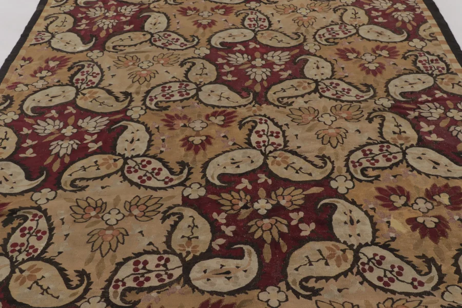 Hover image of Antique 19th Century Bessarabian Square Tapestry with Floral Patterns- Rug & Kilim