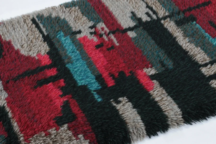 Vintage Swedish Rya Abstract Rug