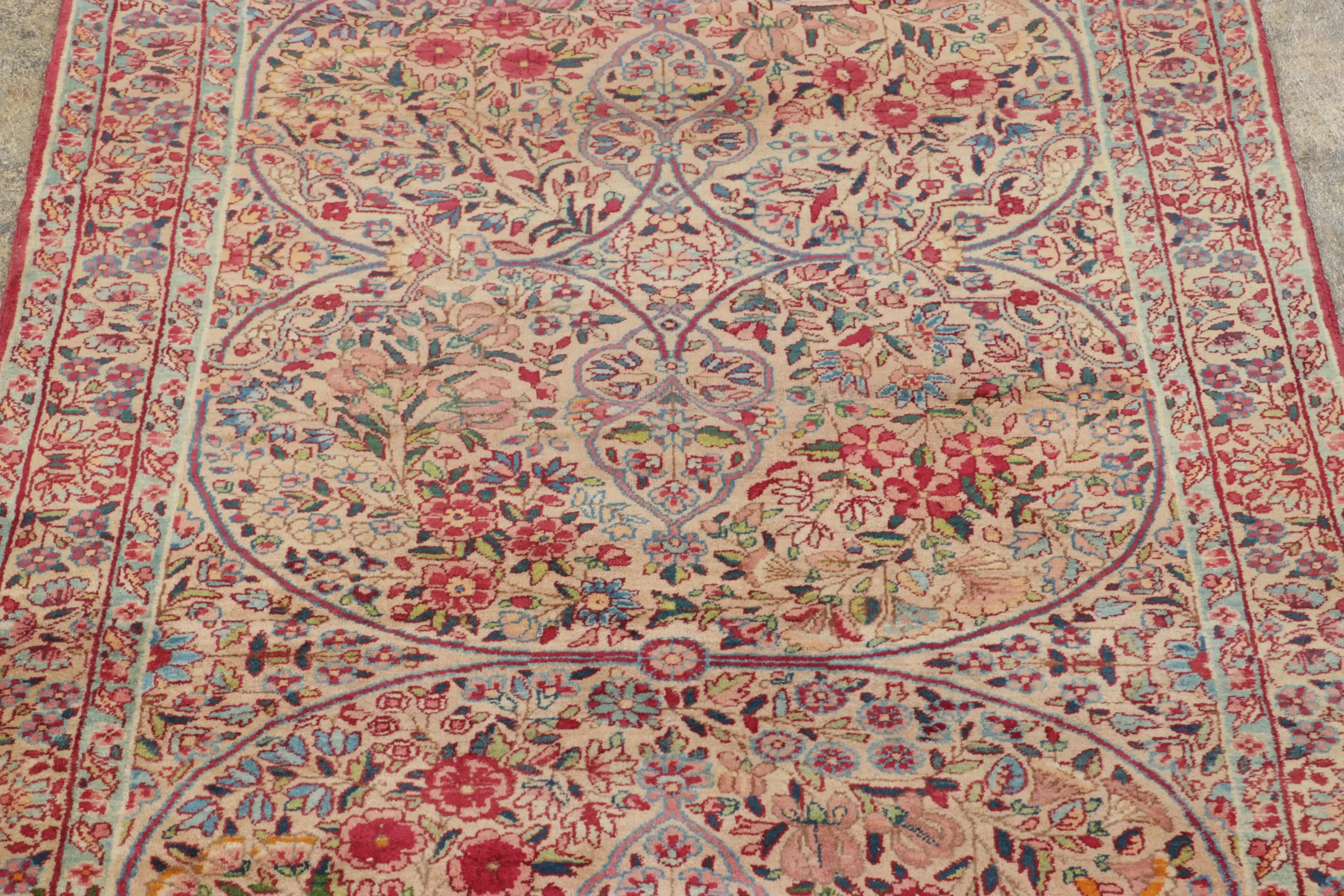 Antique Kerman Lavar Floral Medallion Rug