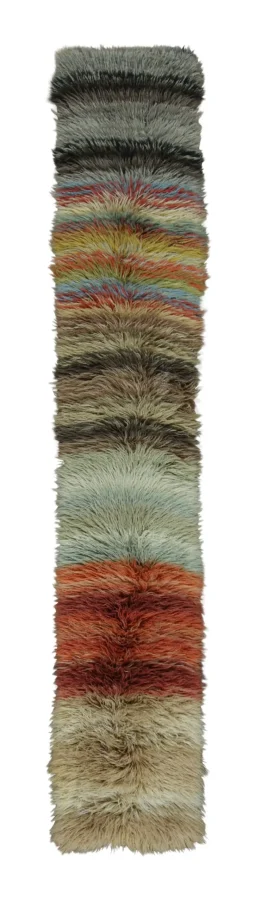 Rug & Kilim’s Modern Extra-Long Shag Runner, Polychromatic Geometric Stripes