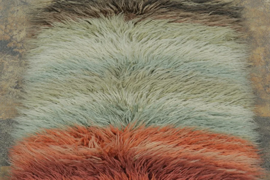 Hover image of Rug & Kilim’s Modern Extra-Long Shag Runner, Polychromatic Geometric Stripes