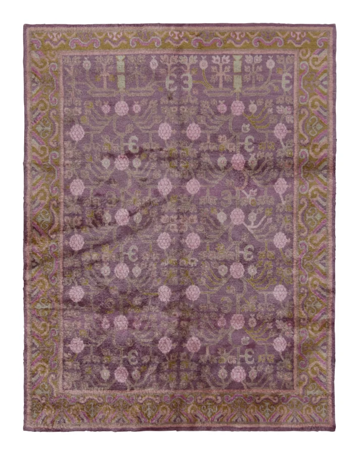 Rug & Kilim’s Modern Khotan Rug in Purple with Pink and Green Floral Patterns