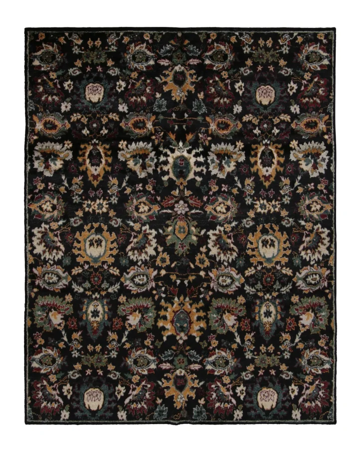 Rug & Kilim’s Modern Karabagh Rug in Black with Multicolor Floral Patterns
