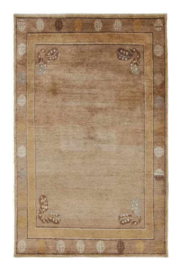 Rug & Kilim’s Modern Samarkand Rug in Gold and Brown with Geometric Patterns