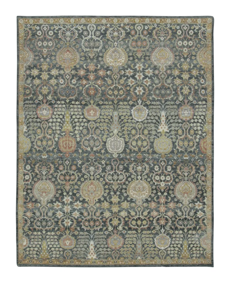Rug & Kilim’s Persian Rug, Victorian Floral Trellis on Charcoal-Blue Field