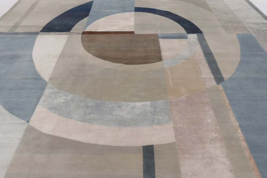 Oversized Mid-Century Modern Geometric Square Rug