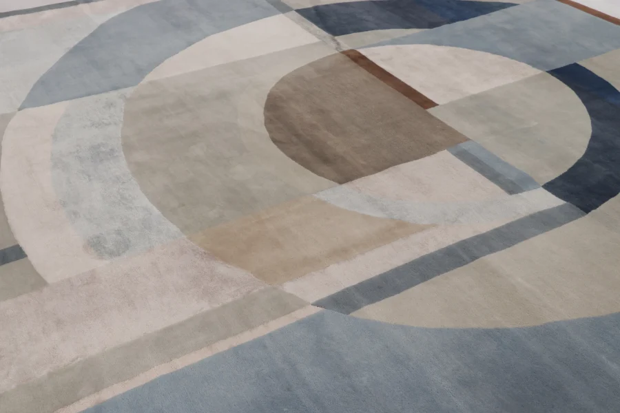 Oversized Mid-Century Modern Geometric Square Rug
