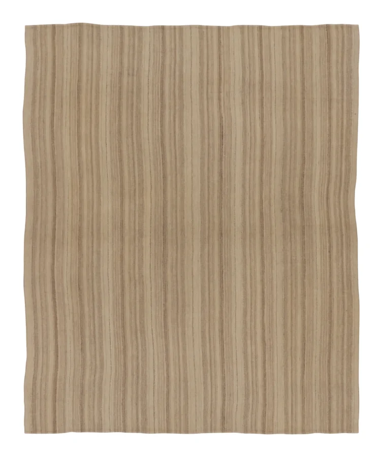 Rug & Kilim’s Contemporary Minimal Rez Kilim in Brown Textural Stripes