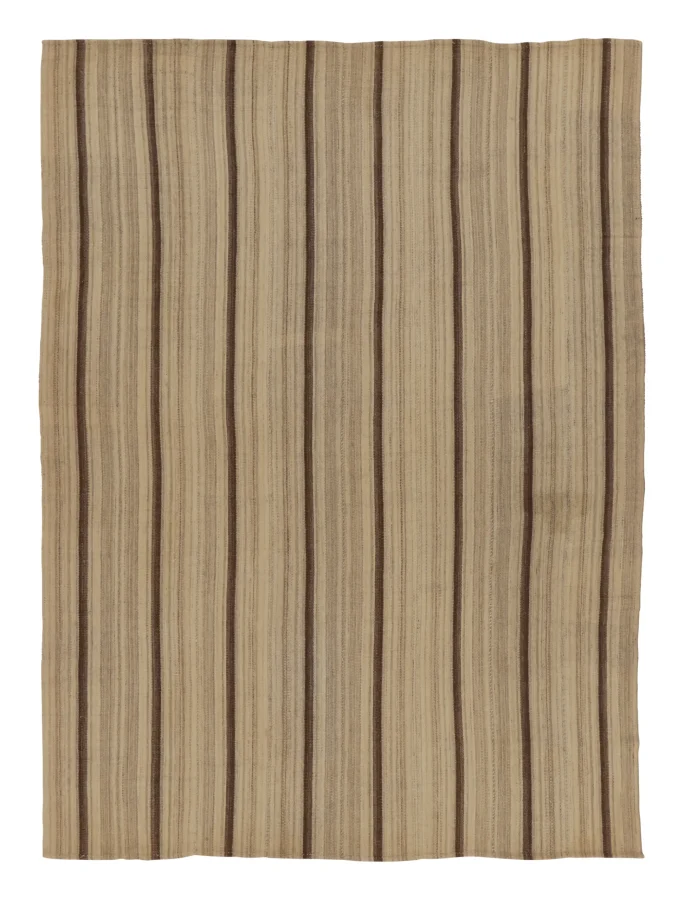 Rug & Kilim’s Contemporary Rez Kilim in Brown and Beige Textural Stripes