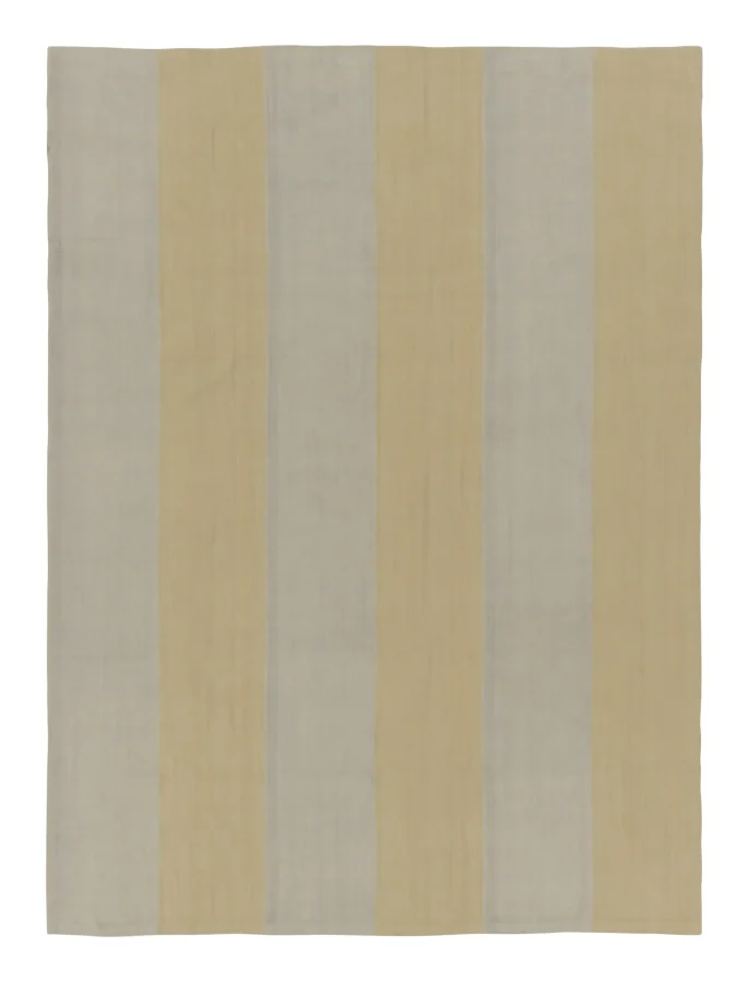 Rug & Kilim’s Contemporary Kilim in Gold and Gray Textural Stripes