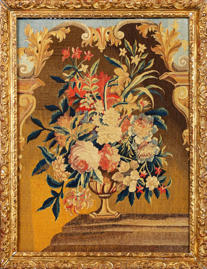 Antique 17th Century French Beauvais Tapestry with Floral Vase - Rug & Kilim