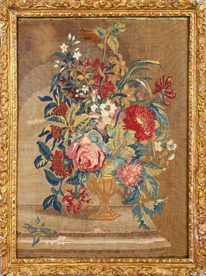 Hover image of Antique 17th Century French Beauvais Tapestry with Floral Vase - Rug & Kilim