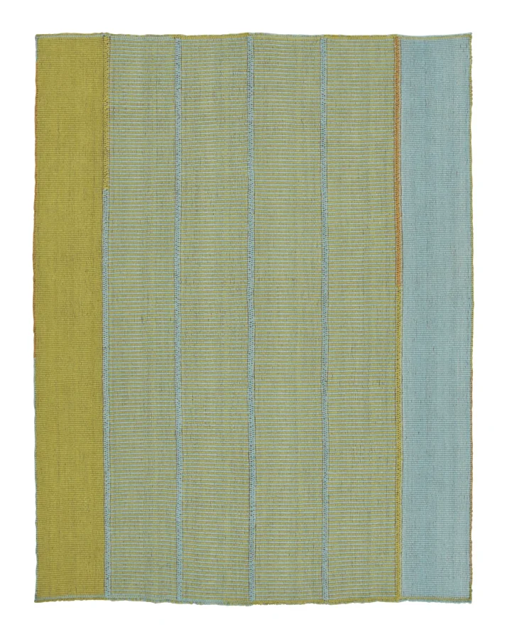 Rug & Kilim’s Custom Contemporary Rez Kilim in Green and Blue Stripes