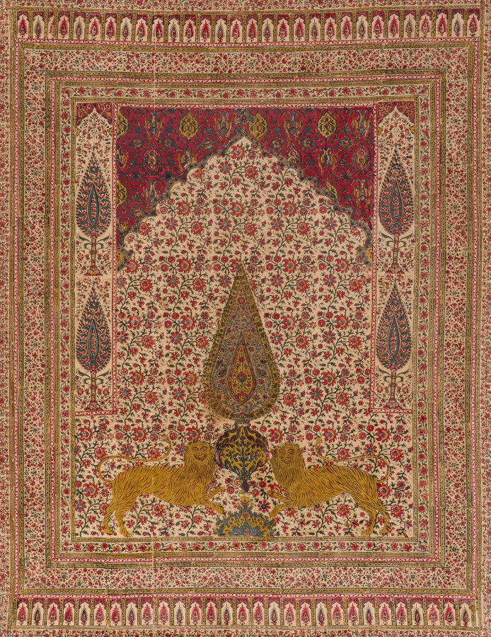 Antique Framed Persian Kalamkari Textile with Tree of Life Pattern - Rug & Kilim