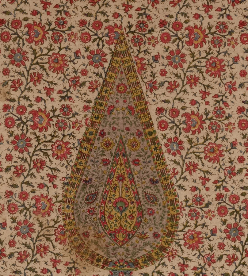 Hover image of Antique Framed Persian Kalamkari Textile with Tree of Life Pattern - Rug & Kilim