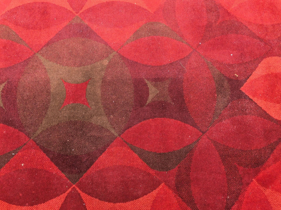 Hover image of Vintage Danish Rug with Bold Red and Pink Geometric Design - Rug & Kilim
