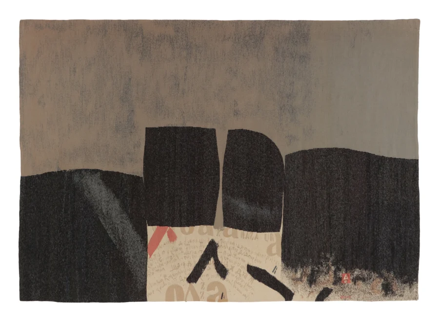 Vintage Slovenian Abstract Tapestry by Janez Bernik in Black & Gray - Rug & Kilim