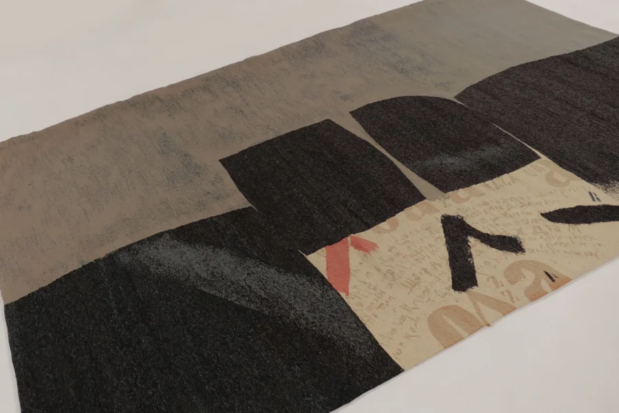 Hover image of Vintage Slovenian Abstract Tapestry by Janez Bernik in Black & Gray - Rug & Kilim