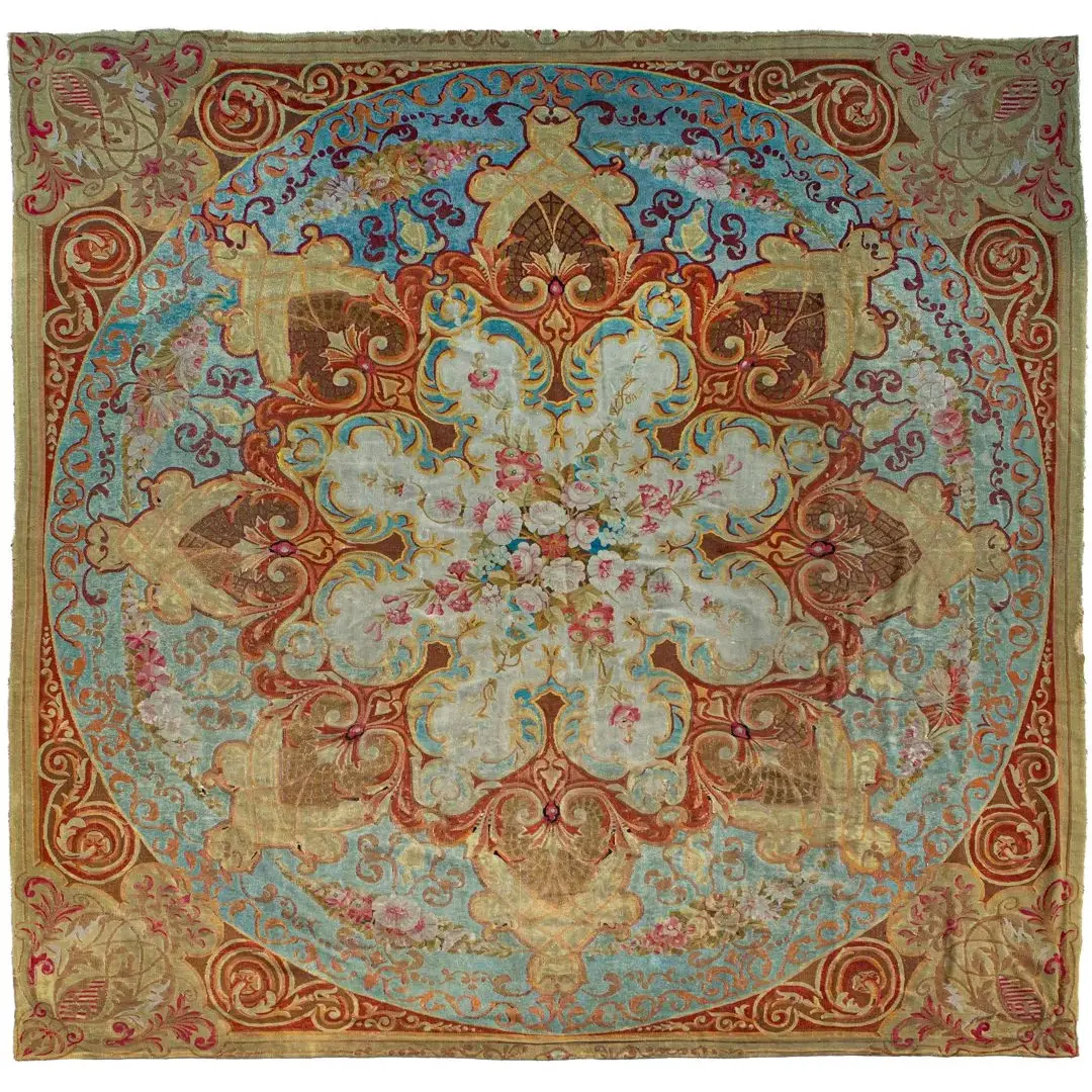 Antique Oversized Aubusson Square Rug