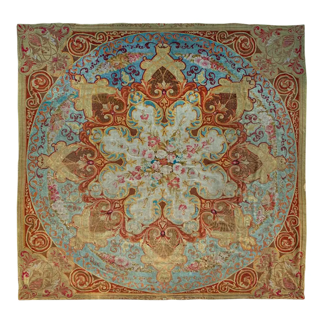 Antique Oversized Aubusson Square Rug
