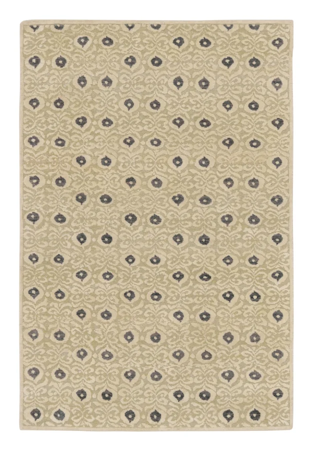 Rug & Kilim’s Block Print Rug with Floral Lattice in Beige-Brown & Charcoal