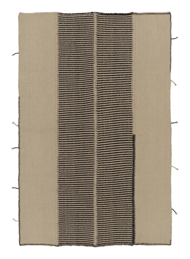Rug & Kilim’s Contemporary Kilim in Beige & Black Textural Stripes