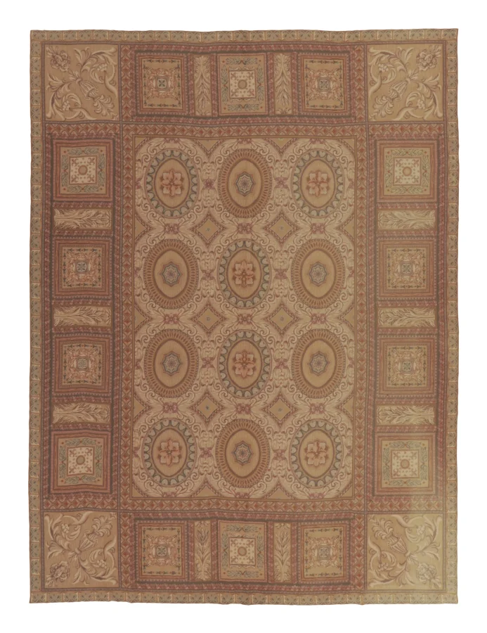 Vintage Aubusson Needlepoint Rug with Bold Floral Medallions - Rug & Kilim