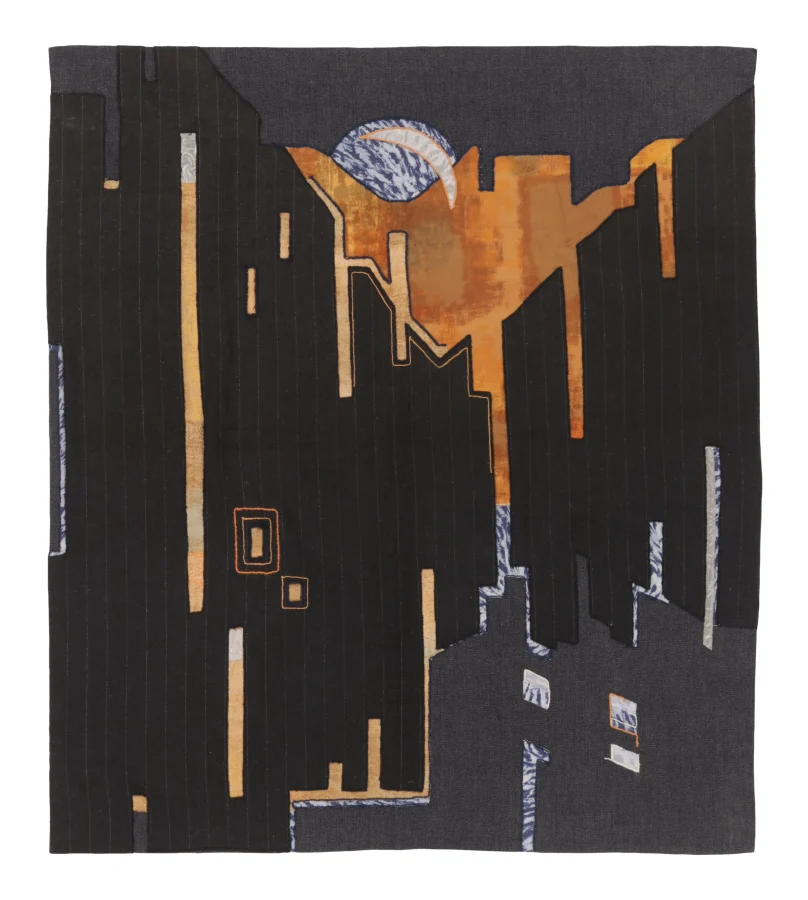 Rug & Kilim’s Contemporary Tapestry with Golden Sunset Accents in Black & Orange