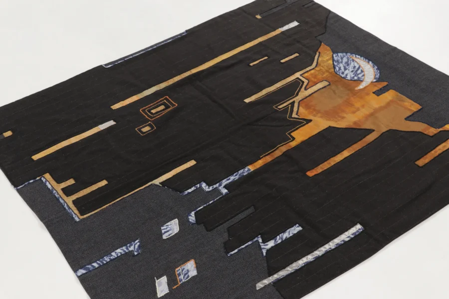 Hover image of Rug & Kilim’s Contemporary Tapestry with Golden Sunset Accents in Black & Orange