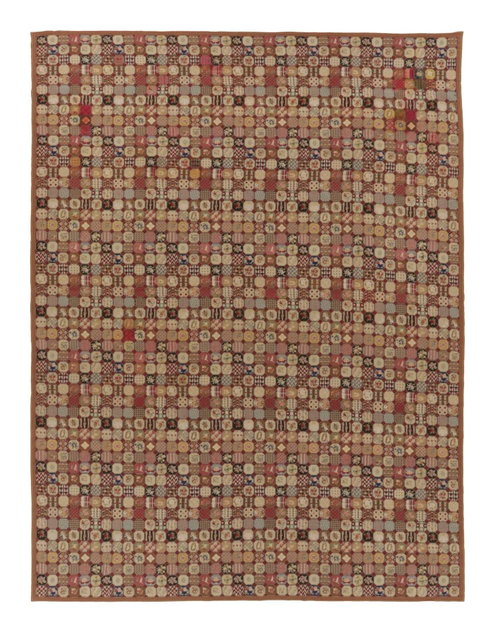 Oversized Vintage Turkish Shag Rug with Stripes in Beige Hues