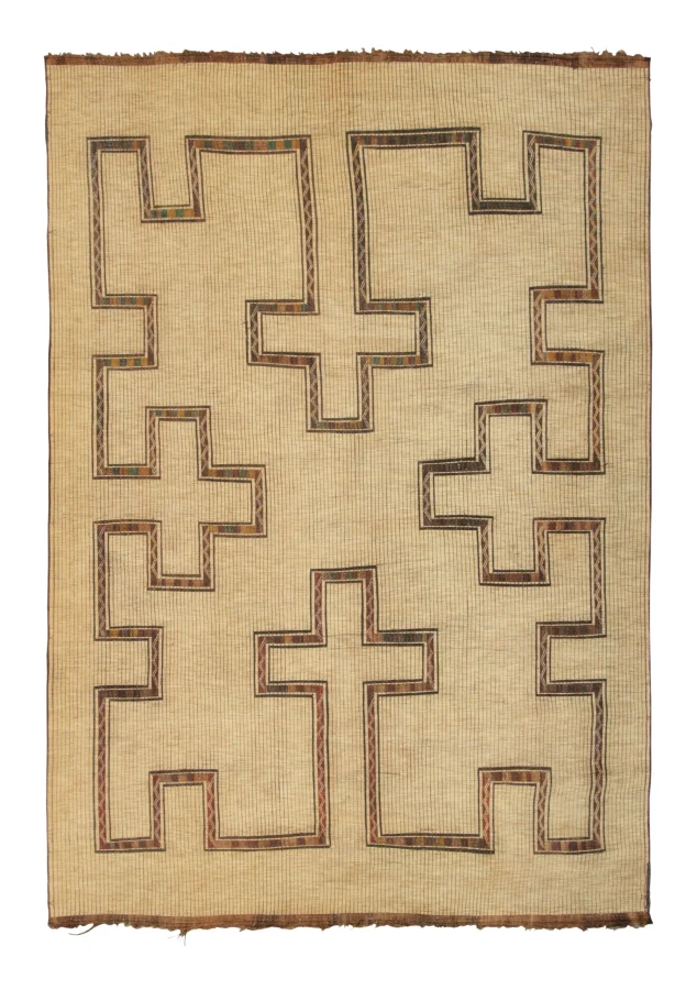 Vintage Moroccan Tuareg Rug with Tribal Motifs in Beige & Brown - Rug & Kilim