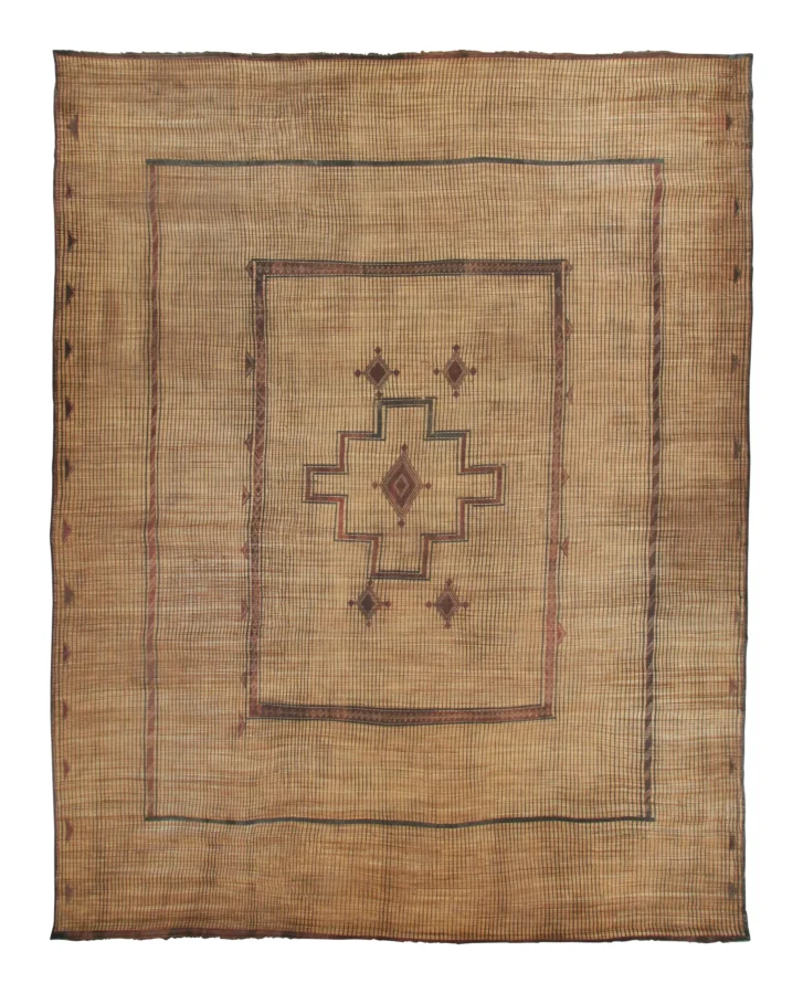 Oversized Vintage Tuareg Rug with Medallion in Beige and Brown - Rug & Kilim