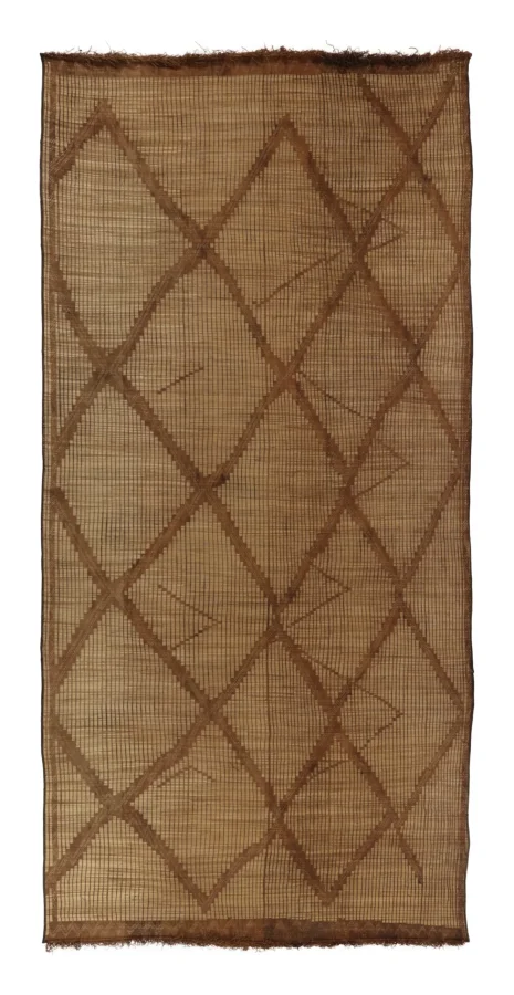 Vintage Moroccan Tuareg Runner with Diamond Grid in Beige & Brown - Rug & Kilim