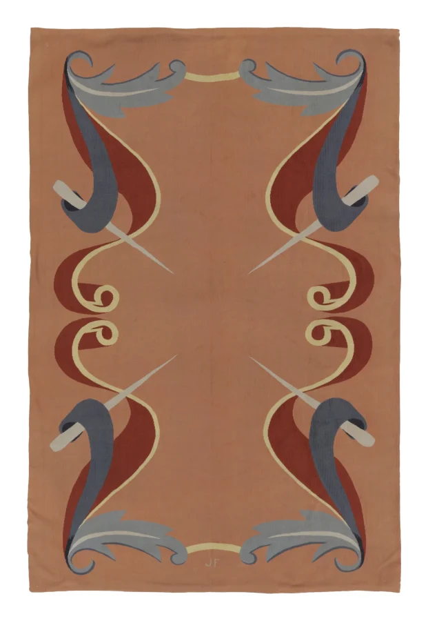 Signed “JF” Antique Modernist Aubusson Rug with Neo Baroque Design - Rug & Kilim