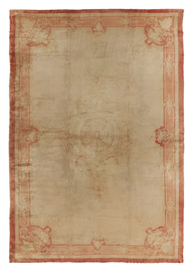 Oversized Antique Savonnerie Rug with Beige &  Brown Stately Medallion - Rug & Kilim