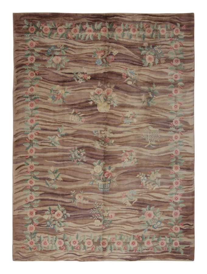 Rug & Kilim’s Modern Spanish European Rug in Brown with Floral Patterns “Bilbao”