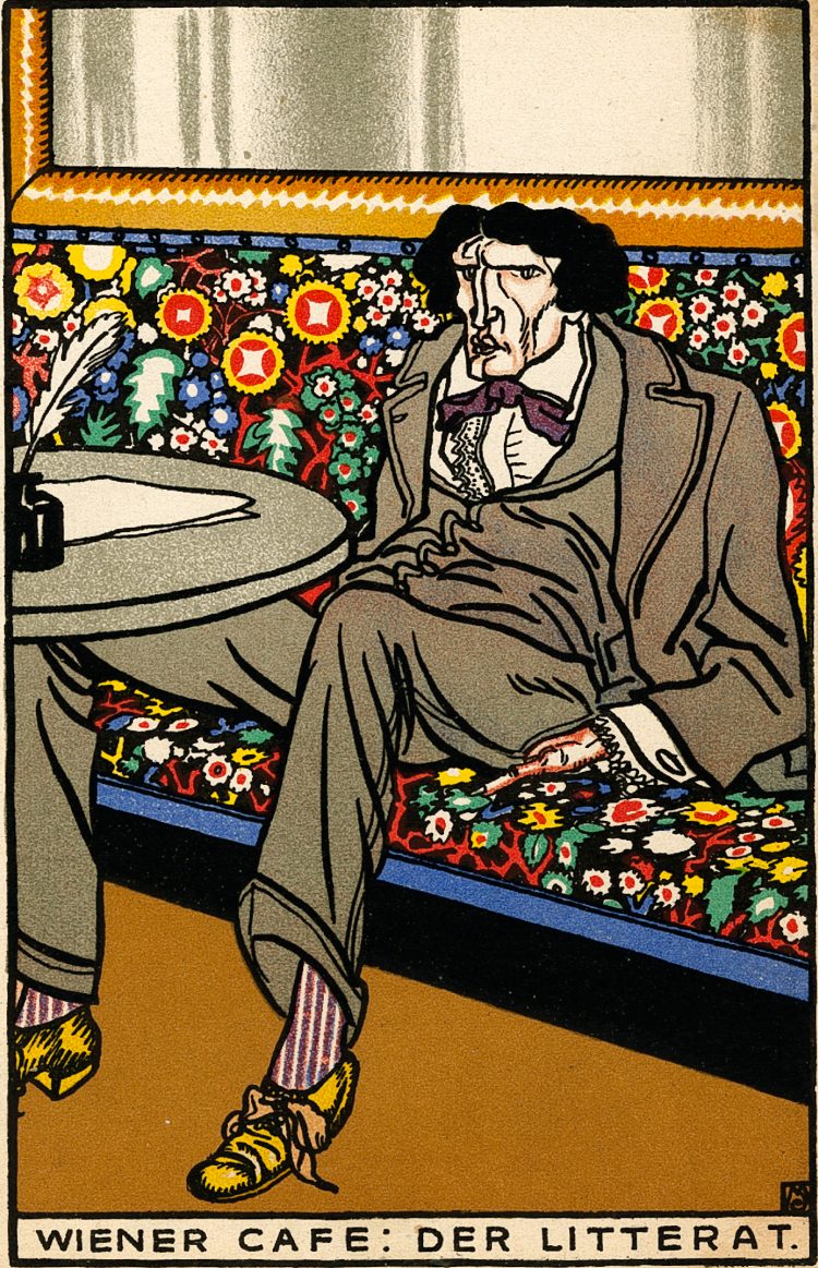 Moriz Jung (1885–1915). Viennese Café: The Man of Letters, Wiener Werkstätte Postcard 532, 1911. Chromolithograph. Leonard A. Lauder Collection. Neue Galerie New York Moriz Jung (1885–1915). Viennese Café: The Man of Letters, Wiener Werkstätte Postcard 532, 1911. Chromolithograph. Leonard A. Lauder Collection. Neue Galerie New York